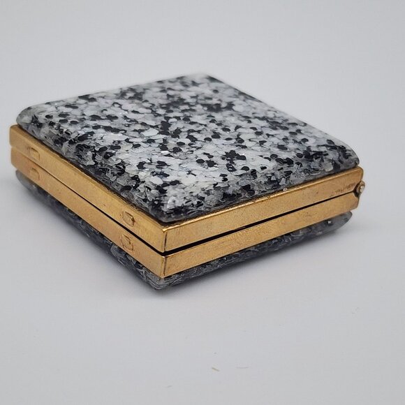 Vintage Speckled Confetti Brass & Lucite Pocket Picture Frame Brass Interior - Picture 9 of 11